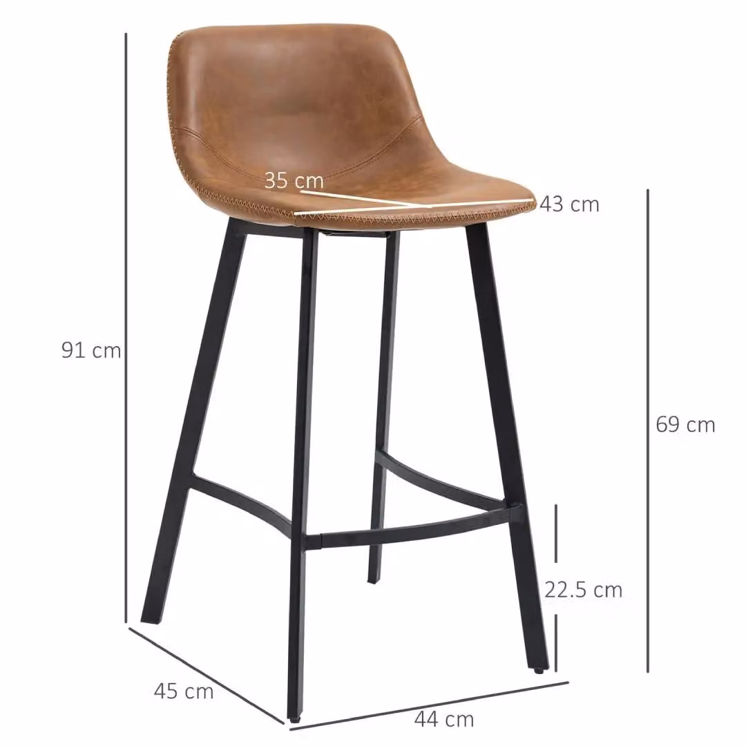 EONLION Industrial Bar Stools Set of 2 in Brown Synthetic Leather with Metal Legs – 2