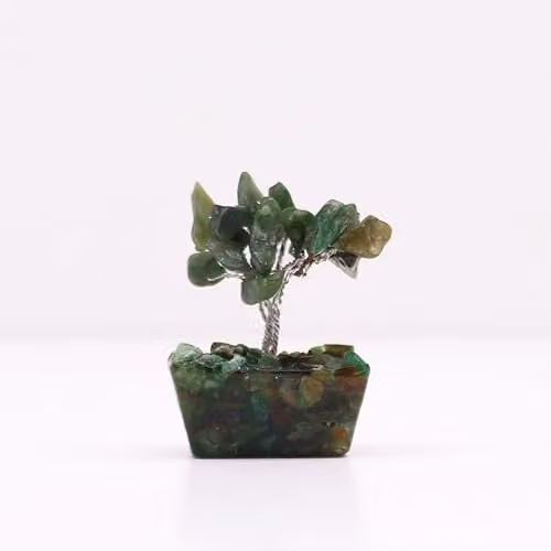 KDMD Mini Green Aventurine Gemstone Tree with Orgonite and Wood Base – 1