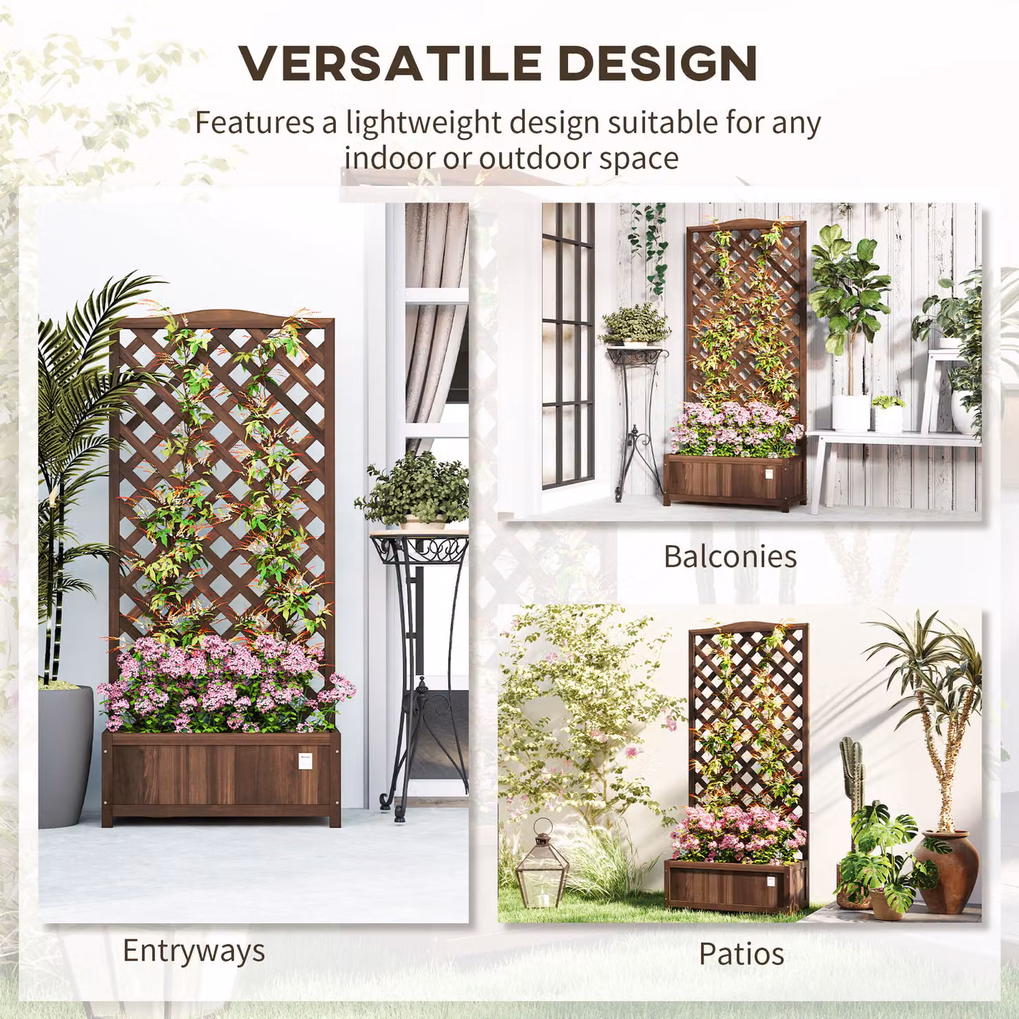 Outsunny 53L Wooden Garden Planter Box with Trellis and Lattice for Climbing Plants, Dark Brown, W: 76 cm, D: 36 cm, H: 170 cm – 4