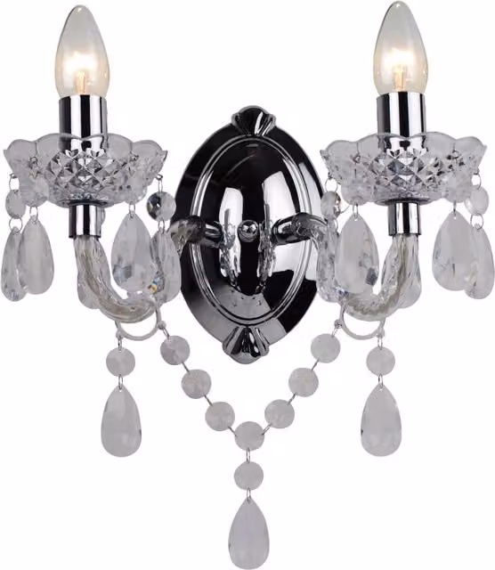 First Choice Lighting Marie Therese Style Clear Acrylic and Chrome 2 x 40W Wall Light – 1