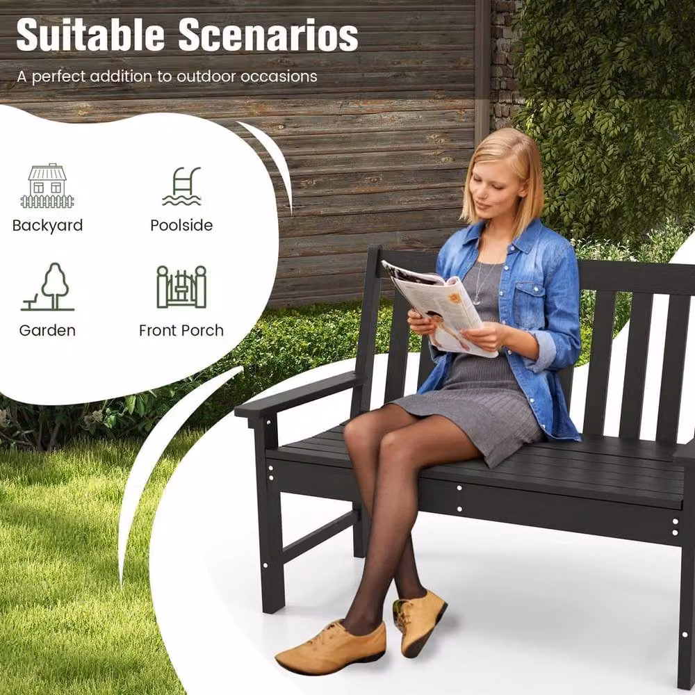 PAWNORA Modern Two-Seater All-Weather Garden Bench in Black – 3