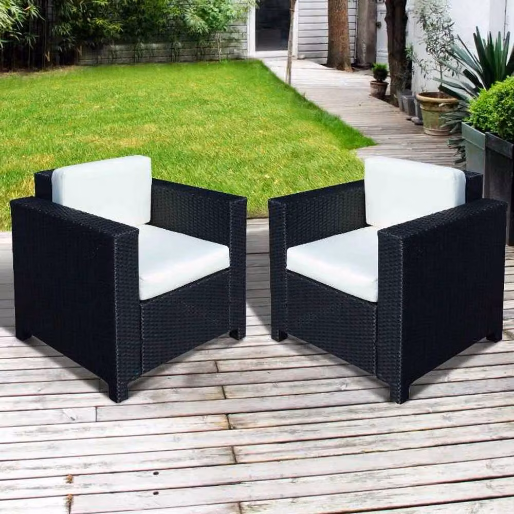 STILVORA Black Rattan Armchair with Polyester Cushions – 2