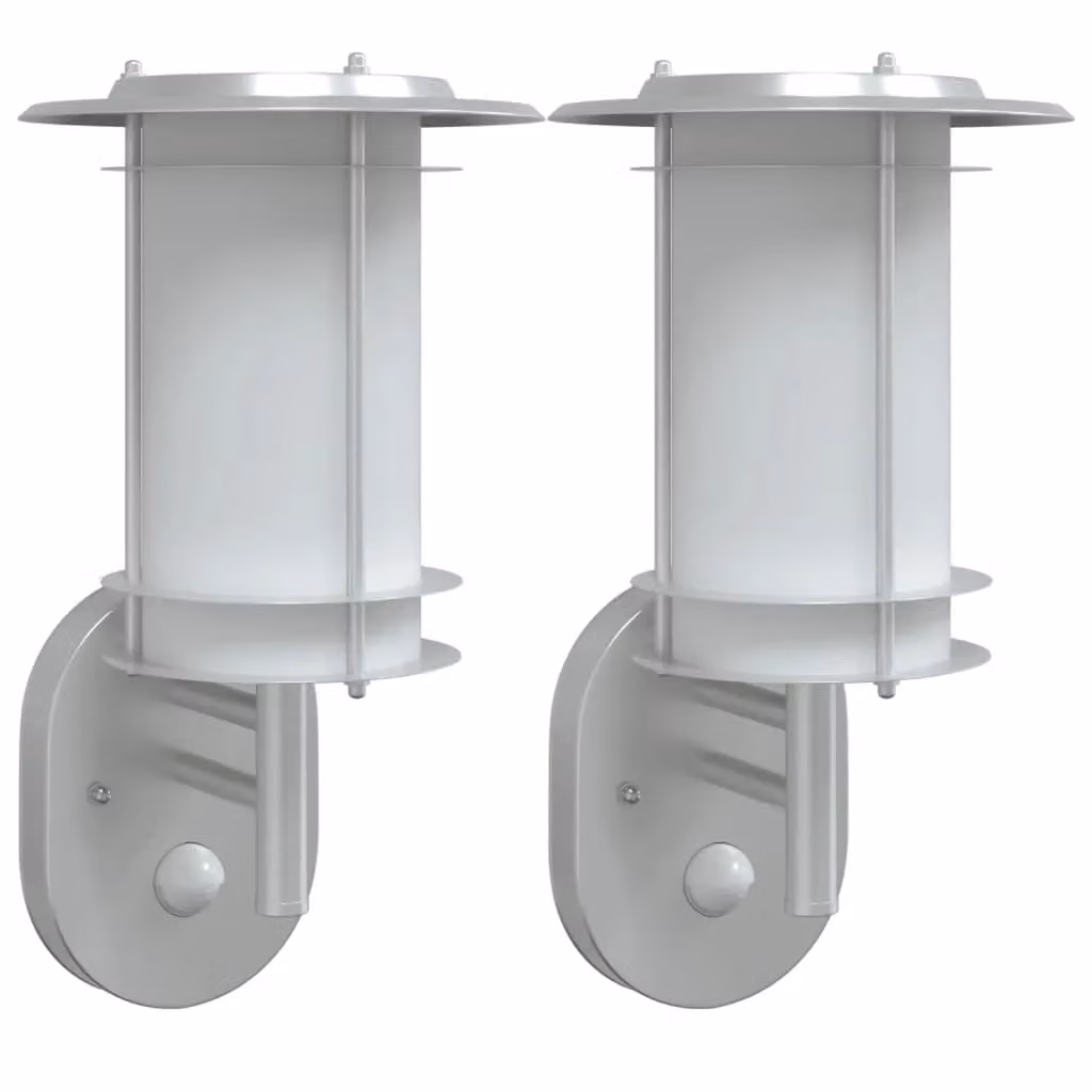 Berkfield Home Set of 2 Silver Stainless Steel Outdoor Wall Lights with Motion Sensor – 1
