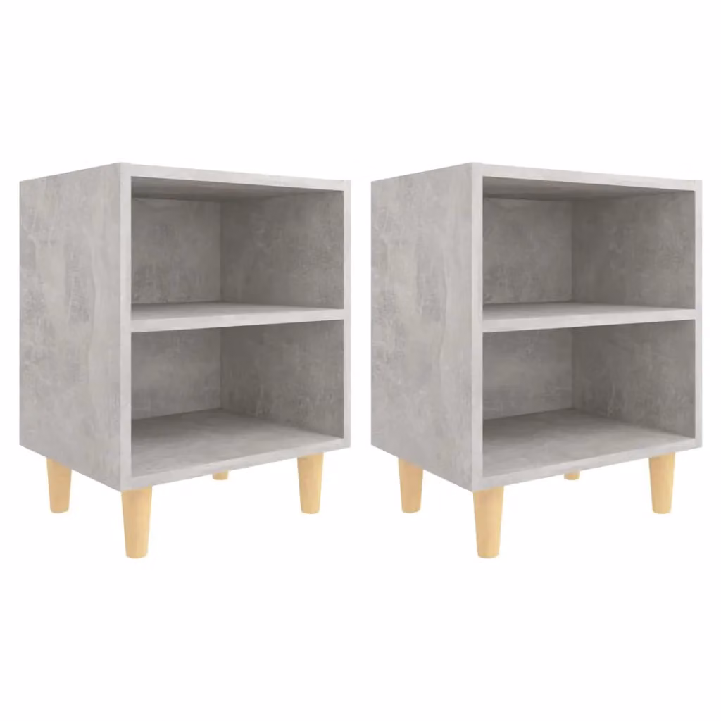 Berkfield Home Set of 2 Bedside Cabinets with Solid Wood Legs in Concrete Grey, W/D/H: 40 x 30 x 50 cm – 2