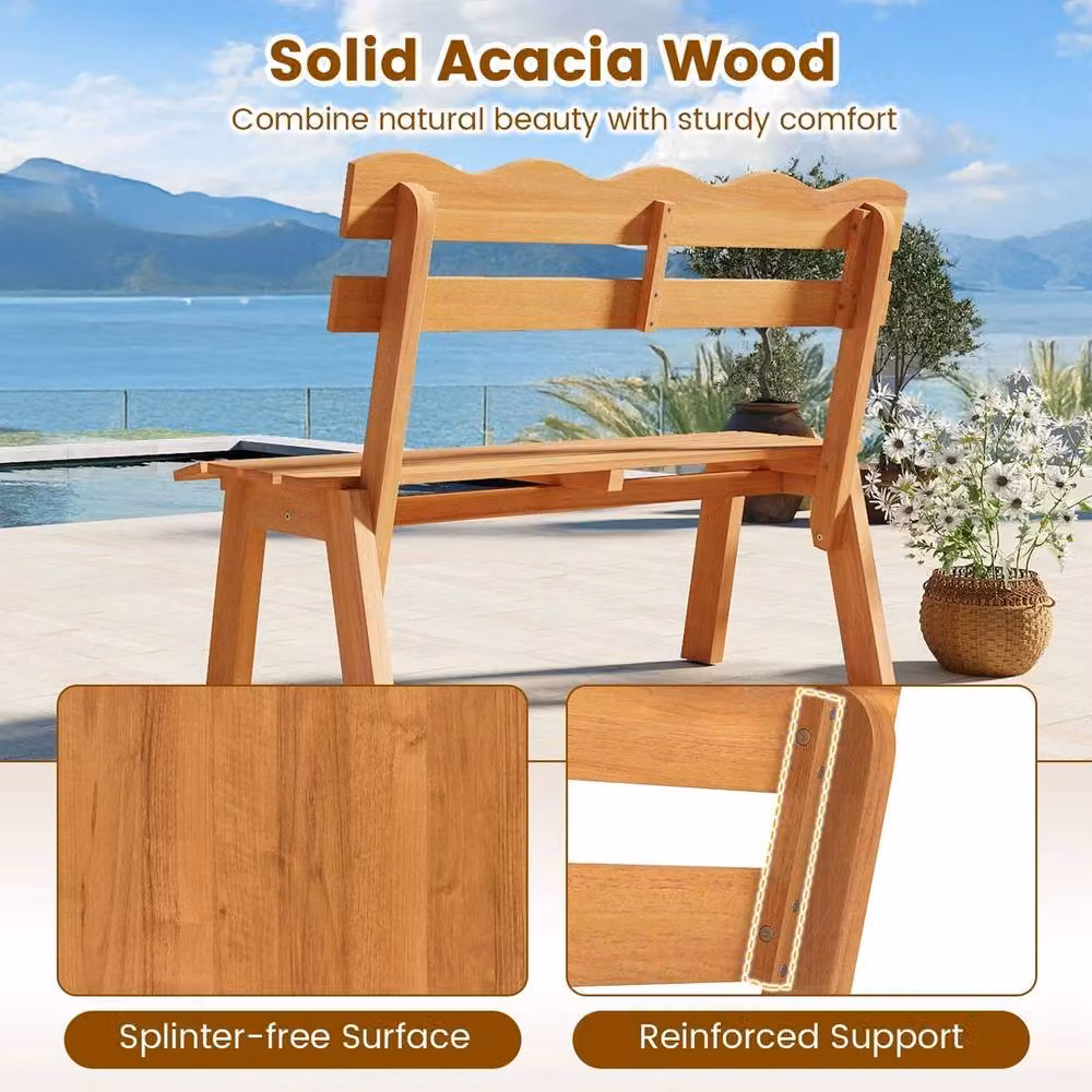 VOGREX Acacia Wood Garden Bench with Ergo Backrest in Brown and Sand – 5