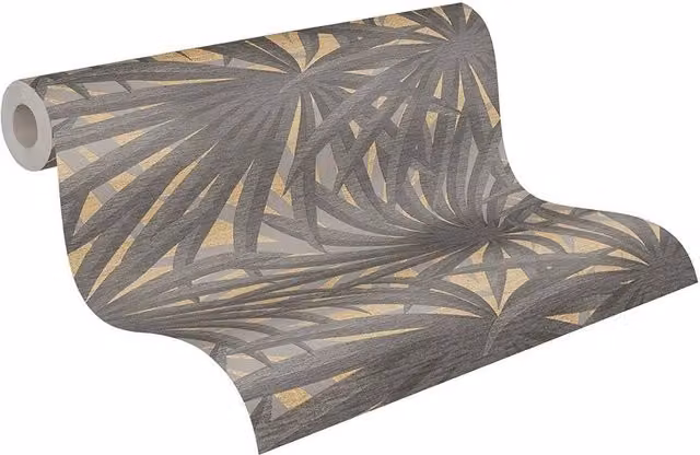 Havendro Tropical Jungle Leaf Metallic Vinyl Wallpaper in Grey