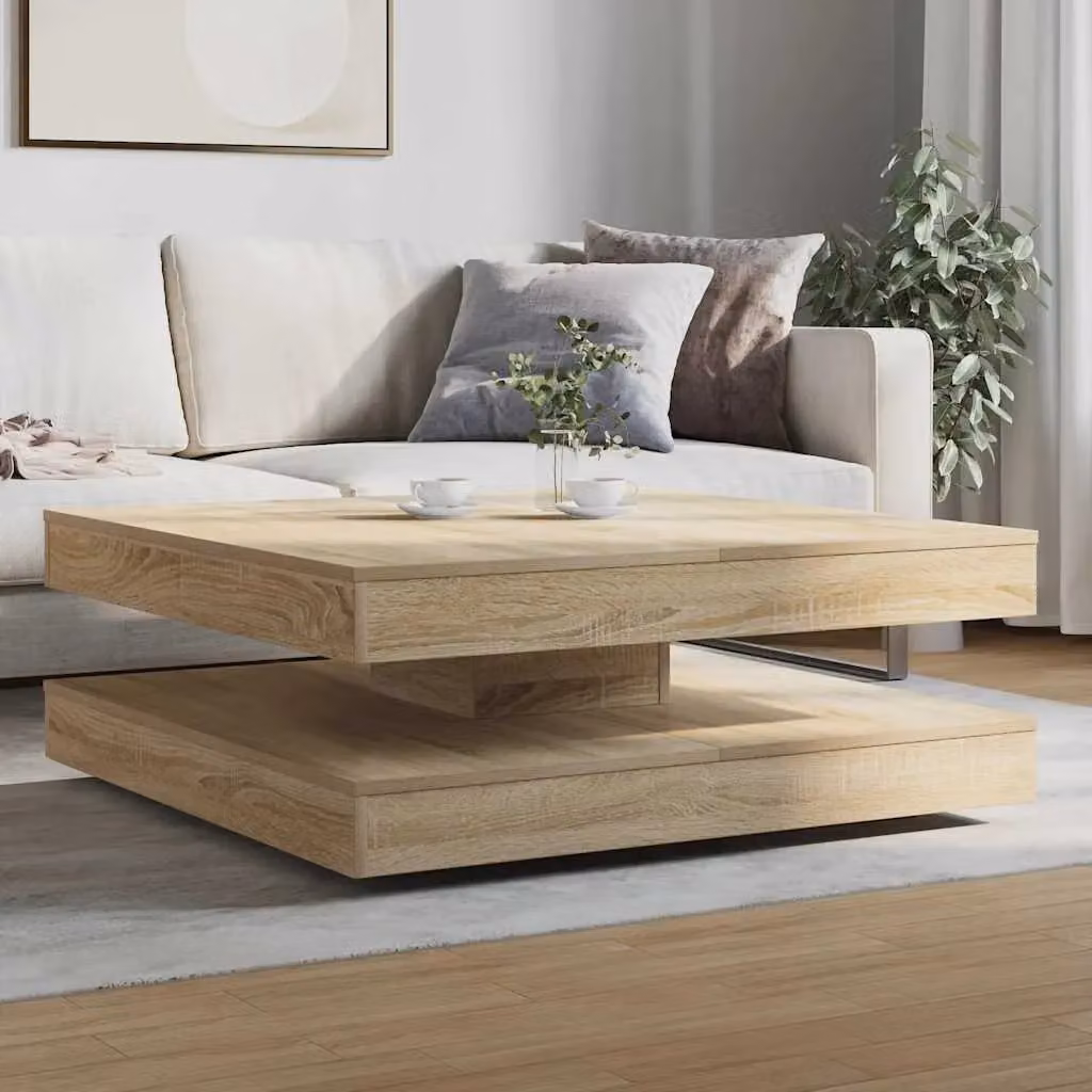 Berkfield Home Rotating Square Coffee Table in Brown Sonoma Oak, W/D/H: 90 x 90 x 34.5 cm – 2