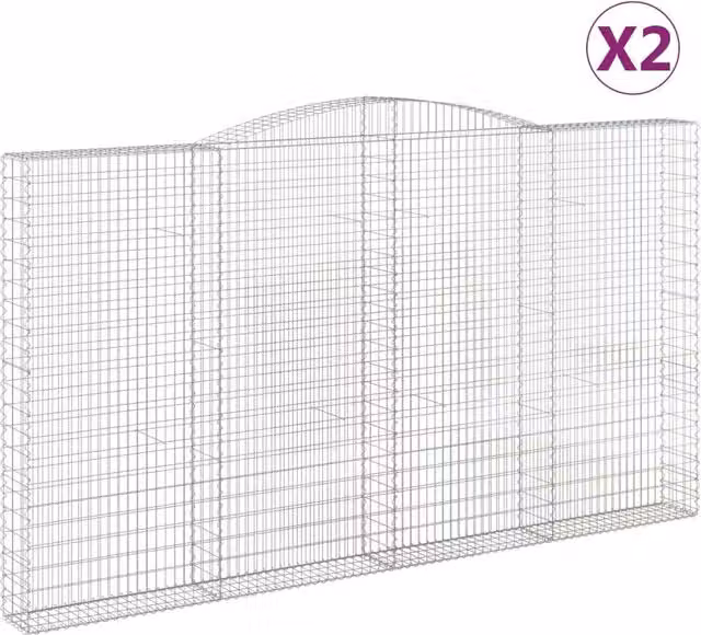 Berkfield Home Arched Gabion Baskets, 2 Piece, Silver Galvanised Steel, W: 400 cm, D: 30 cm, H: 220/240 cm
