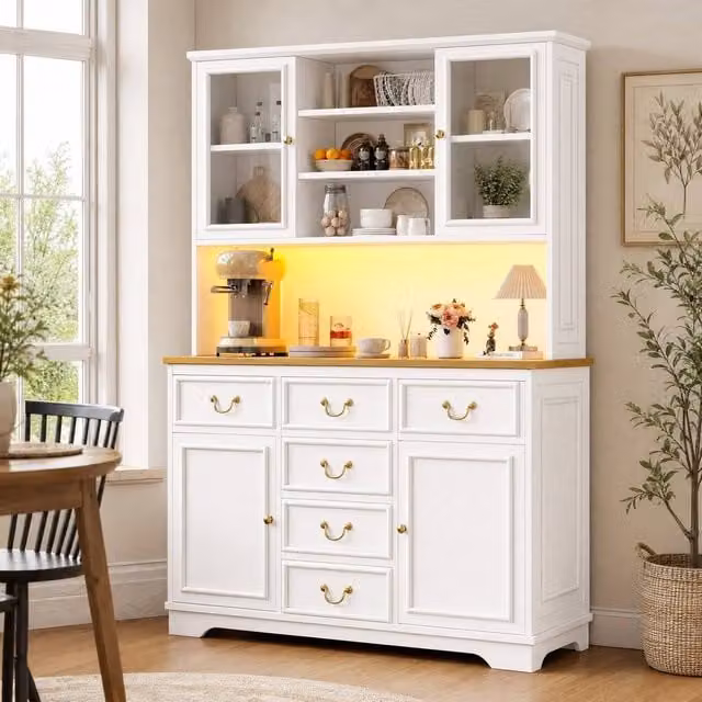 STILVORA Tall Kitchen Cabinet with Glass Doors and Integrated LED Lighting in White Matt – 1
