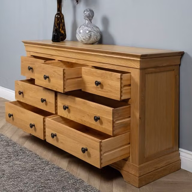 Elm Home and Garden Rustic Oak 3 Over 4 Chest of Drawers in Brown