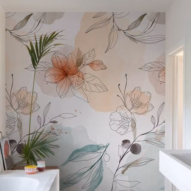 Grandeco Whimsical Floral 3 Lane Repeatable Wallpaper Mural in Pink and Multicolour