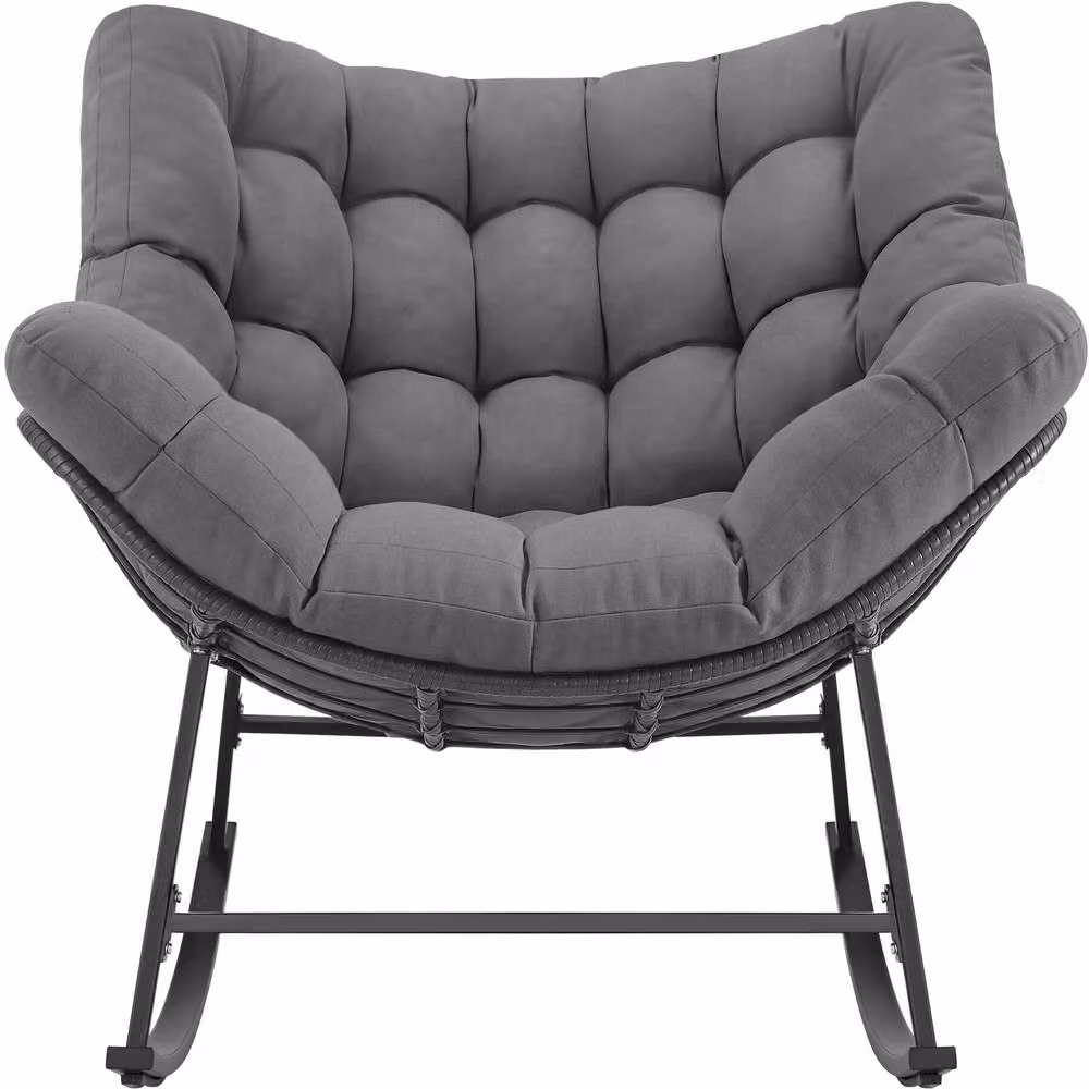 tectake Tami Rocking Chair in Grey with Upholstered Cushions and Powder Coated Steel Frame – 2