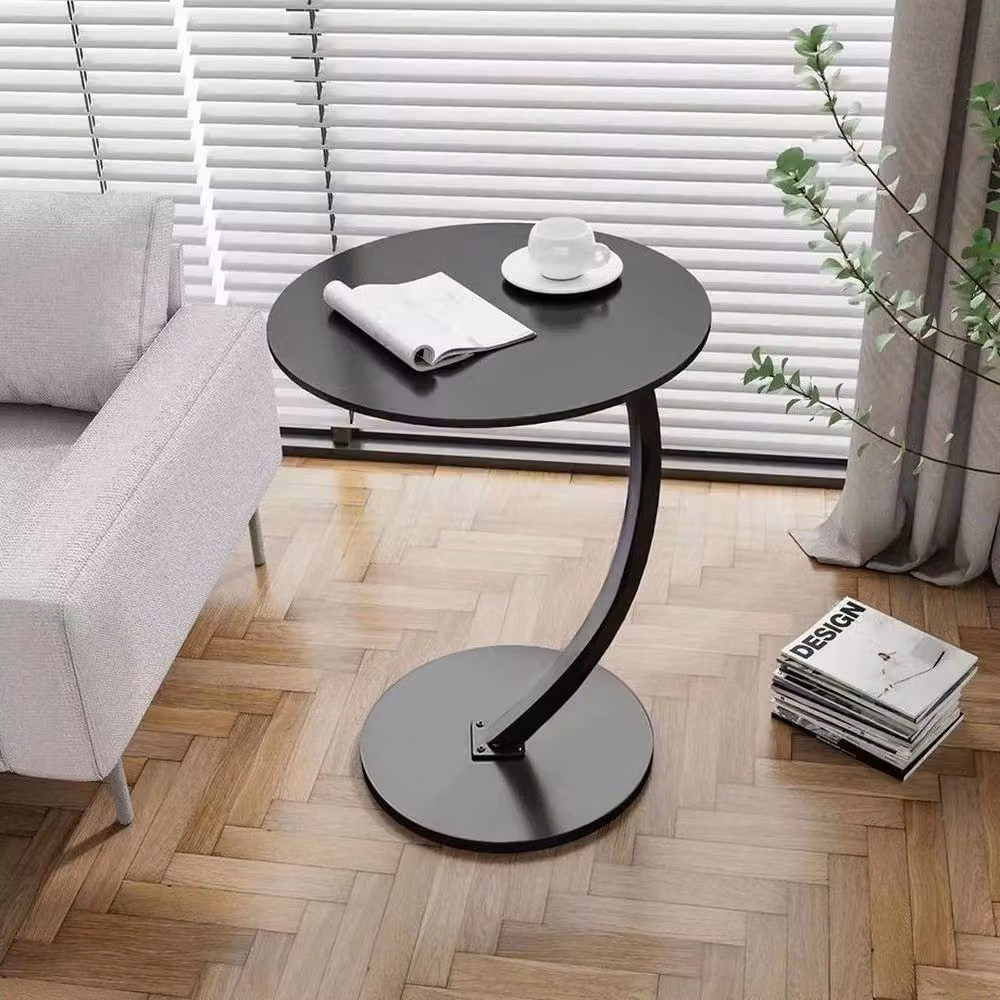 FORGEVIO Black C-Shaped Compact Sofa Side End Table with Round Top – 2