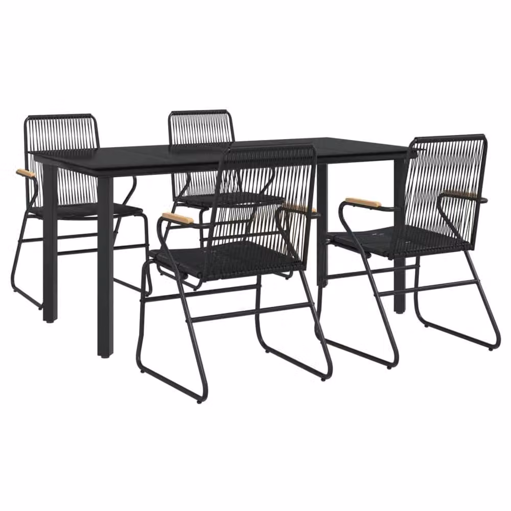 Berkfield Home 5 Piece Modern Garden Dining Set in Black PVC Rattan with Metal and Glass Details – 3
