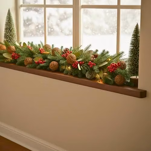 Shatchi 1.8m Rustic Christmas Garland with Eucalyptus Foliage, Orange and Berry Decorations in Red, Orange and Green