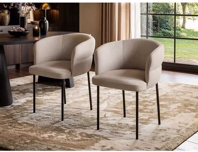 Solace+Co Elise Set of 2 Modern Upholstered Dining Chairs in Beige and Black with Metal Frame, H: 79 cm, W: 60.5 cm, D: 60 cm – 1