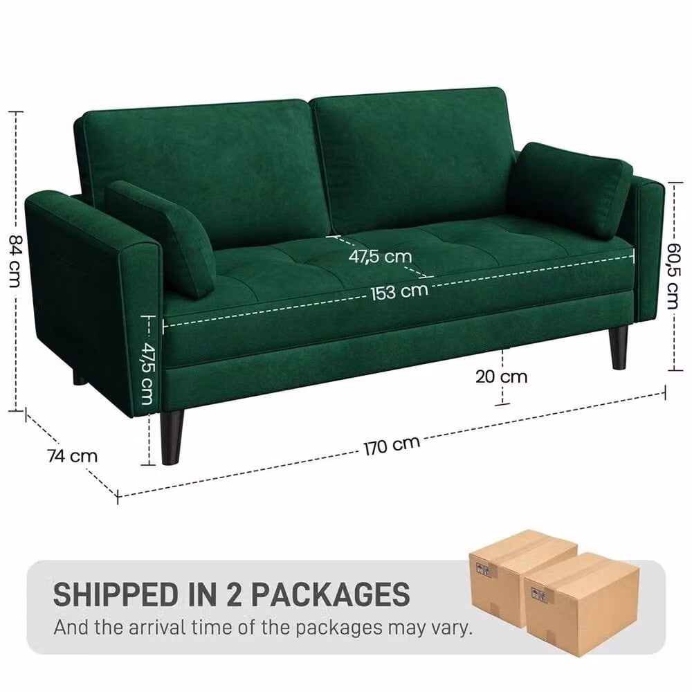 NESTLUNE Green Fabric 2 Seater Upholstered Sofa – 2