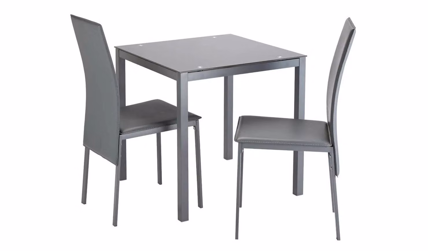 Lido Grey Glass Dining Table and 2 Chairs Set with Modern Square Design