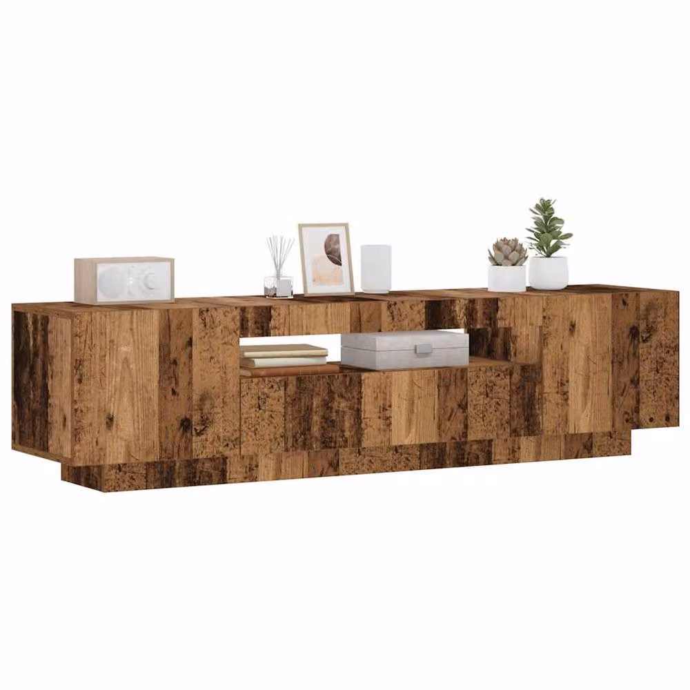Berkfield Home Modern TV Cabinet with LED Lights in Old Wood Brown, W/D/H: 160 x 35 x 40 cm – 1