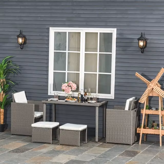Outsunny 5 Piece Modern Rattan Wicker Weave Sofa Set in Grey