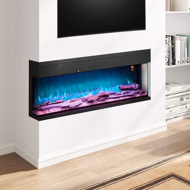 HOMCOM 127cm 3-Sided Electric Fireplace, Black, Wall Mounted or Recessed