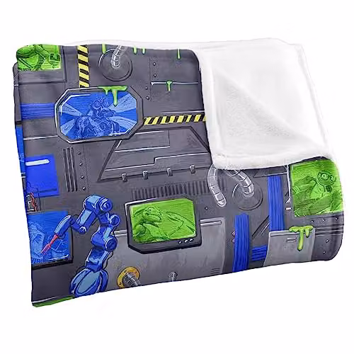 LOGOVISION Teenage Mutant Ninja Turtles Mutant Mayhem Sewer Tech Pattern Super Soft Fleece Throw Blanket, White, W/D/H: 152 x 127 cm – 2