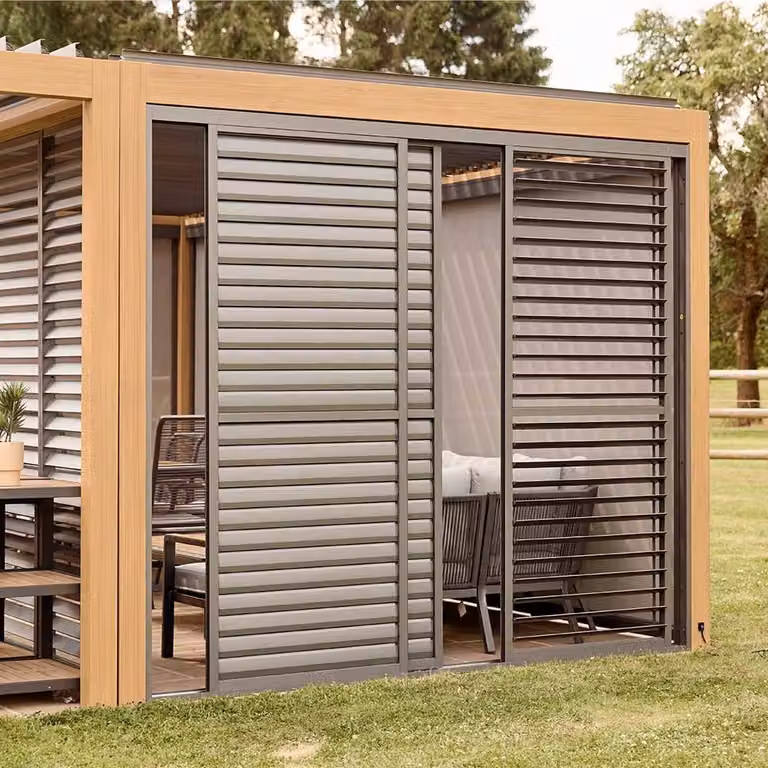 Leisure Grow Savannah Sliding Wall with Movable Louvres in Grey Aluminium, 4m