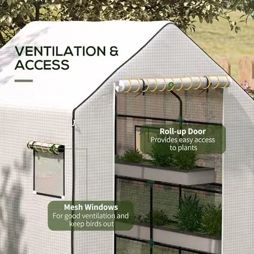 Outsunny White Walk-in Greenhouse Cover Replacement, W: 140 cm, D: 143 cm, H: 190 cm – 3