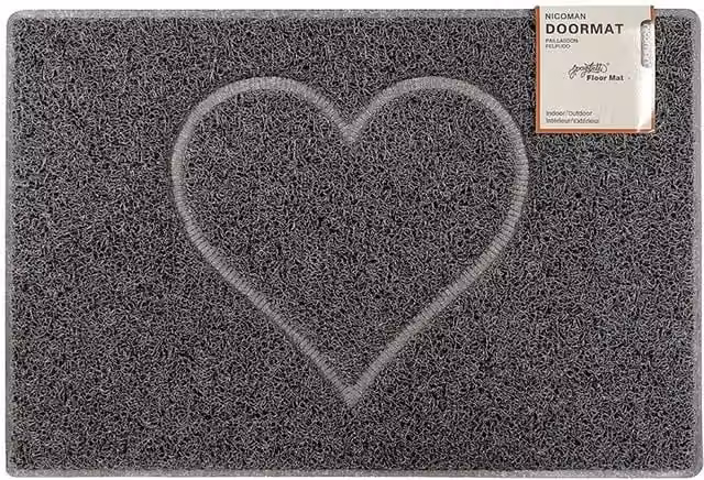 Oseasons Heart Small Embossed Brushing Doormat - Grey