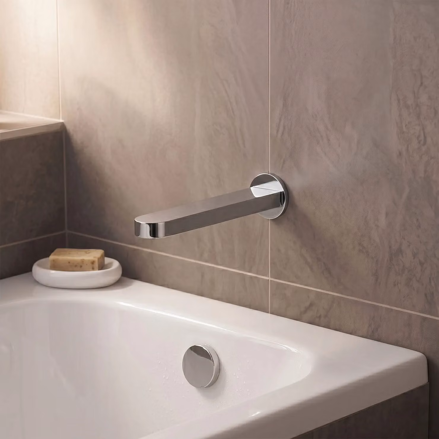 Balterley Round Wall Mounted Bath Spout in Polished Chrome Silver, W: 4.5 cm, D: 19.5 cm, H: 4.5 cm – 3