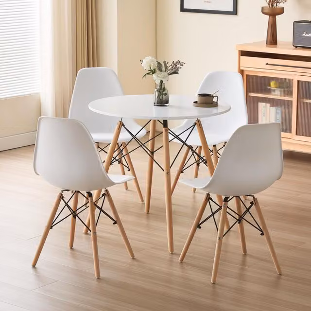 Comfy Living Mid-Century Round 5 Piece Dining Set with White Top and Four Legs