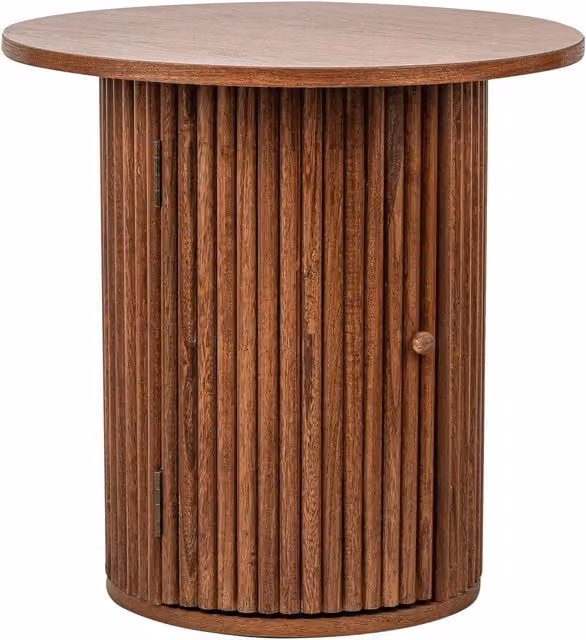 Nordlys Modern Round Wooden Side Table with Storage Tray in Brown