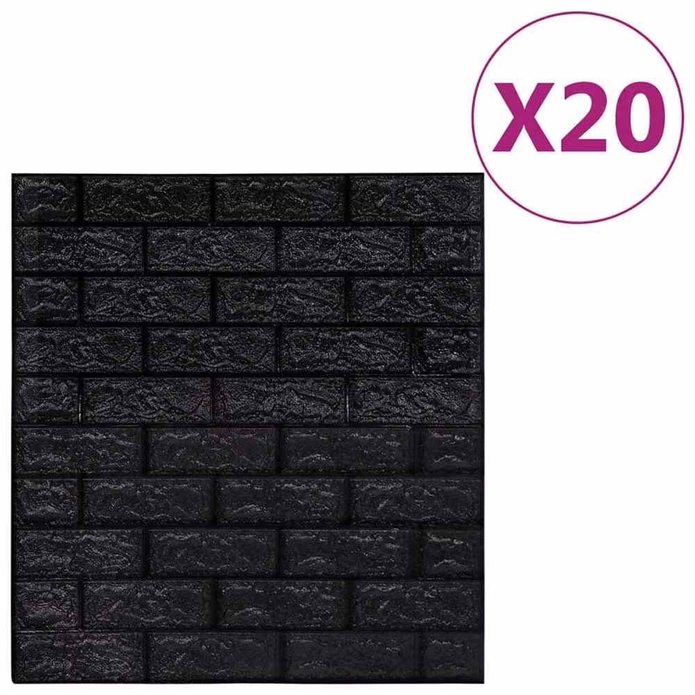 Berkfield Home Realistic 3D Self-adhesive Brick Wallpaper, Black, 20 Pieces – 3