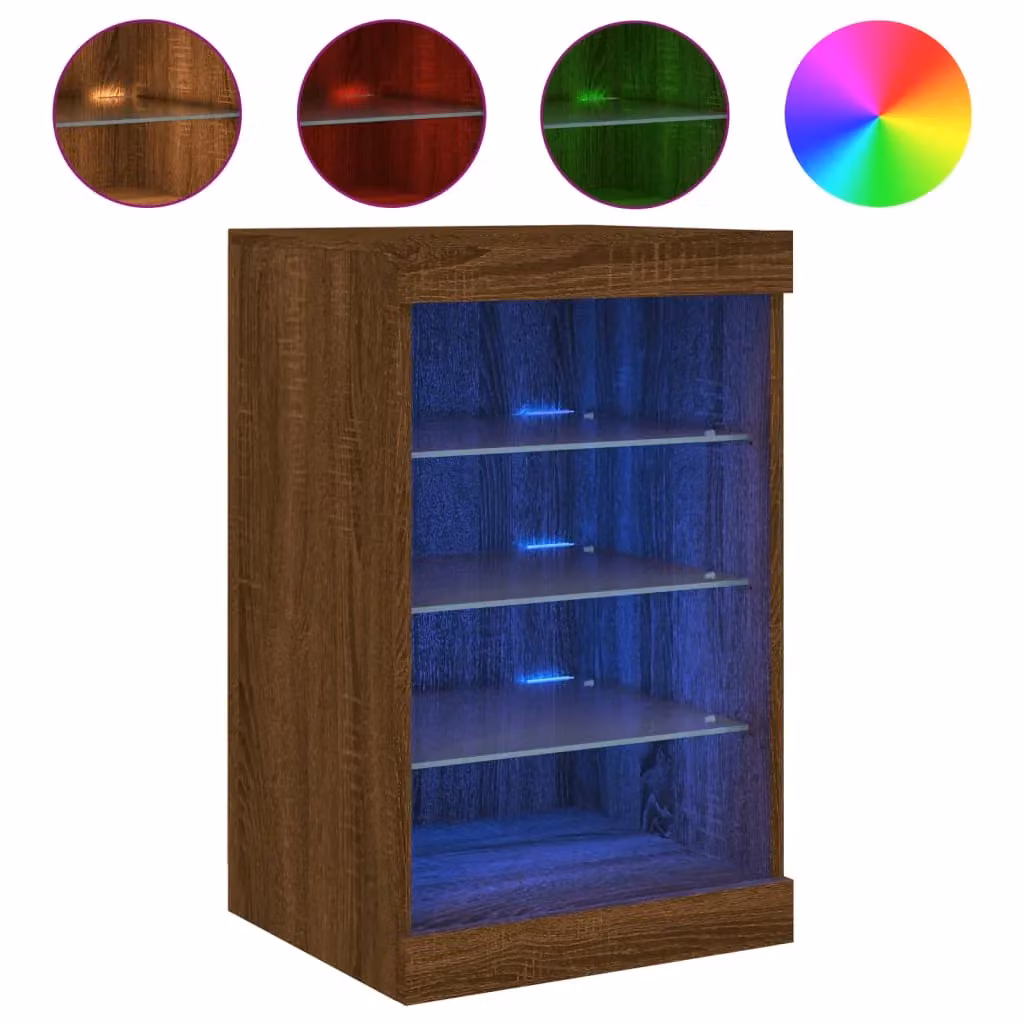 Berkfield Home Modern Brown Oak Sideboard with Integrated LED Lights W/D/H: 41 x 37 x 67 cm – 2