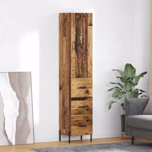 vidaXL Modern Highboard in Old Wood Brown with Hinged Doors and Internal Drawers, W/D/H: 34.5 x 34 x 180 cm – 2