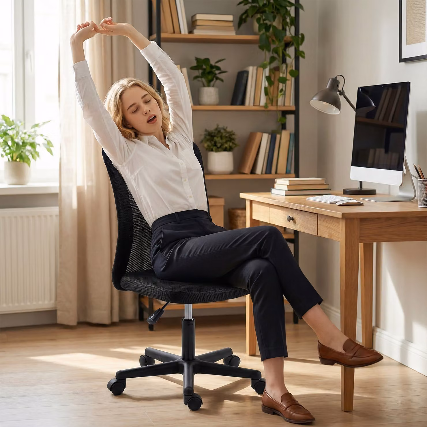 Vinsetto Black Fabric Task Chair with Swivel and Castors – 6