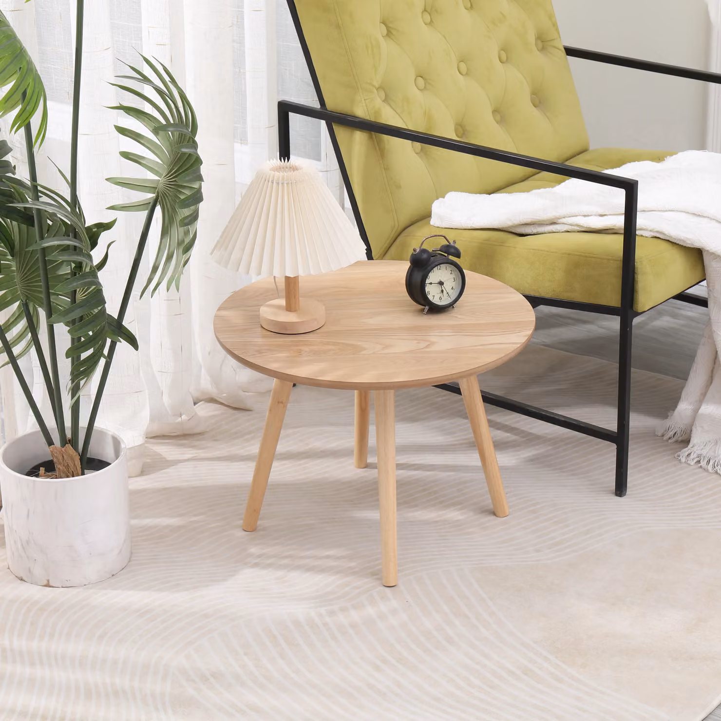 Nordlys Modern Round Wooden End of Sofa Table in Brown Walnut, W/D/H: 50.0 x 50.0 x 37.0 cm – 1
