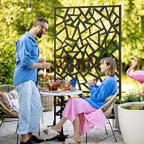 Outsunny Decorative Metal Garden Privacy Screen in Black, H 198.0 x W 122.0 x D 45.0 cm – 2