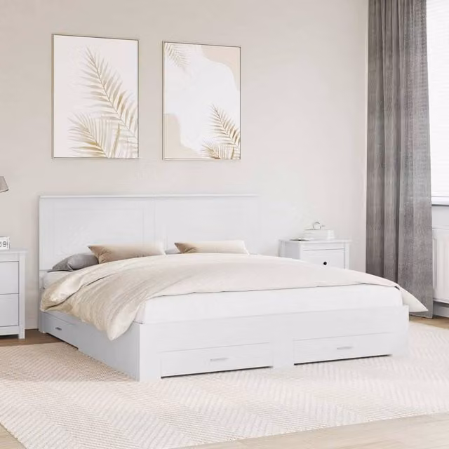 Berkfield Home Modern Bed Frame with Headboard and Drawers in White, W/D/H: 180 x 200 cm, Engineered Wood