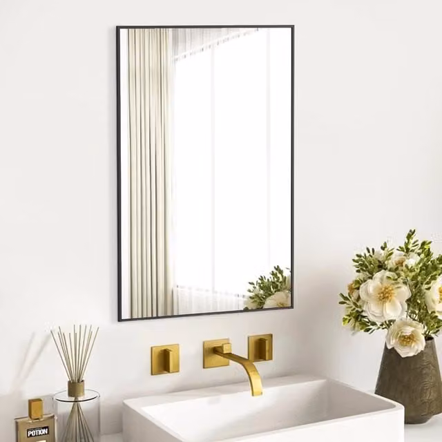 Livingandhome Modern Rectangular Metal Frame Wall Mirror in Black