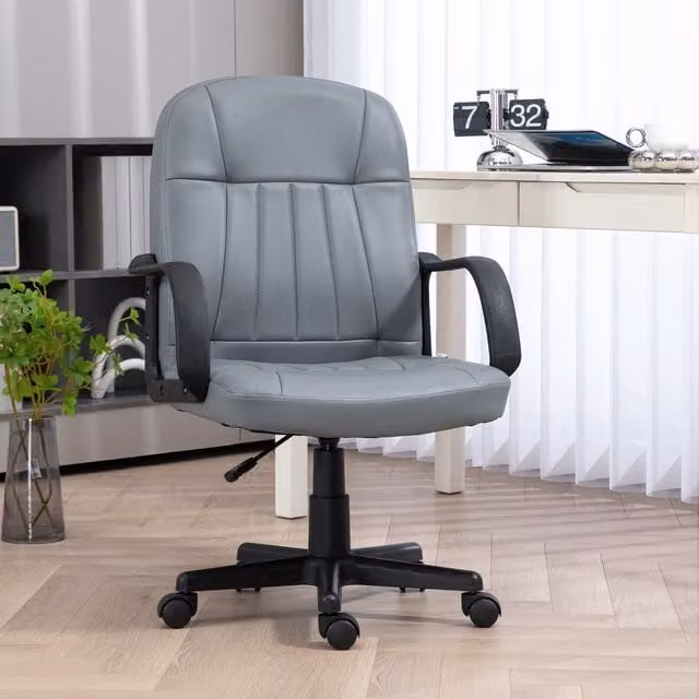 HOMCOM Grey PU Leather Swivel Executive Office Chair