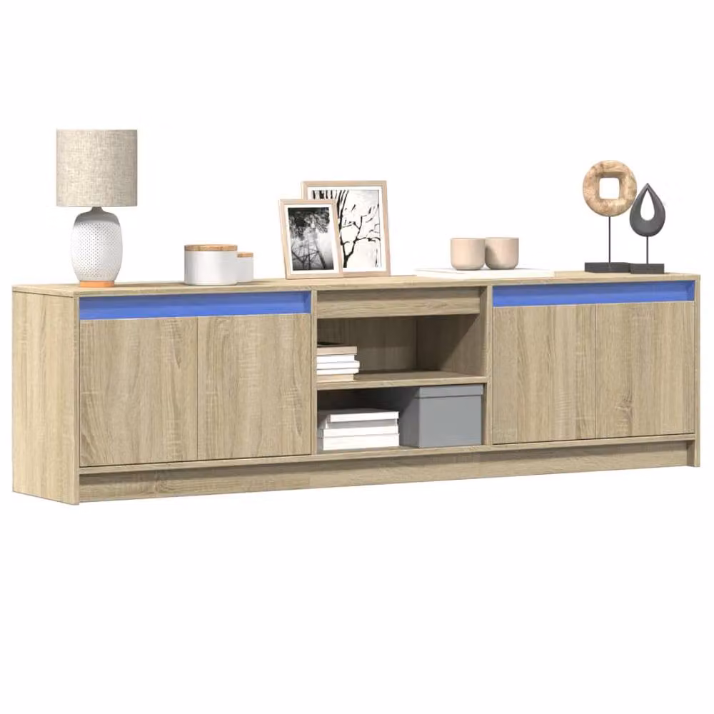 Berkfield Home LED TV Cabinet in Sonoma Oak and Light Tan, W/D/H: 180 x 50 x 34 cm – 2
