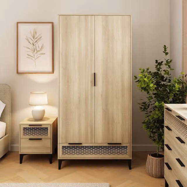 GFW Ezra 2 Door Oak Wardrobe