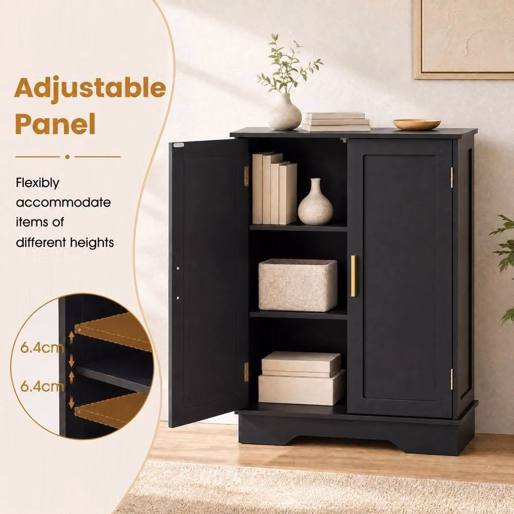 NESTLUNE Modern Double-door Freestanding Floor Cabinet in Black and Gold, W/D/H: 100 x 15 x 15 cm – 5
