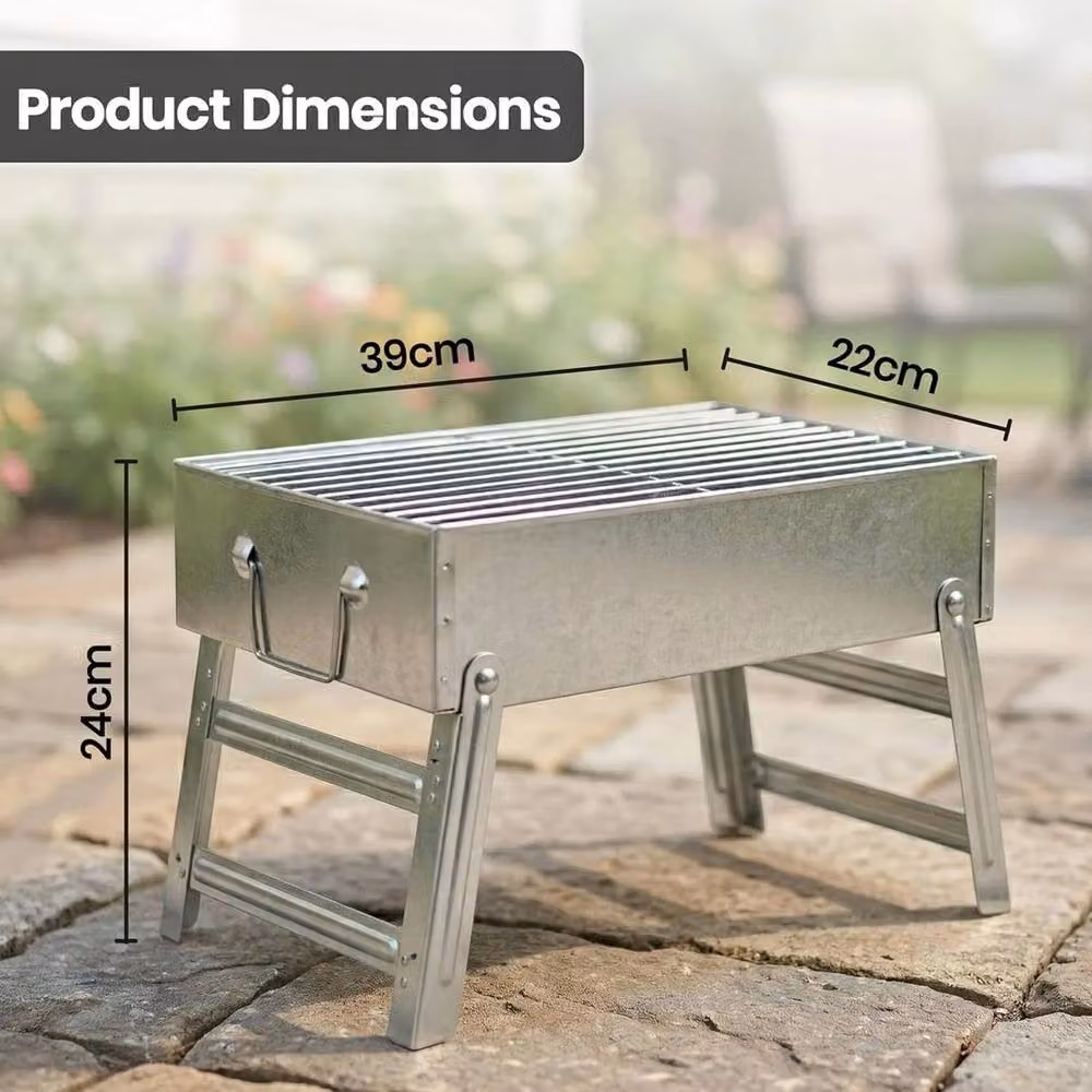 VOGREX Foldable Tabletop Charcoal BBQ Grill in Silver Steel, W/D/H: 39.0 x 24.0 x 22.0 cm – 2