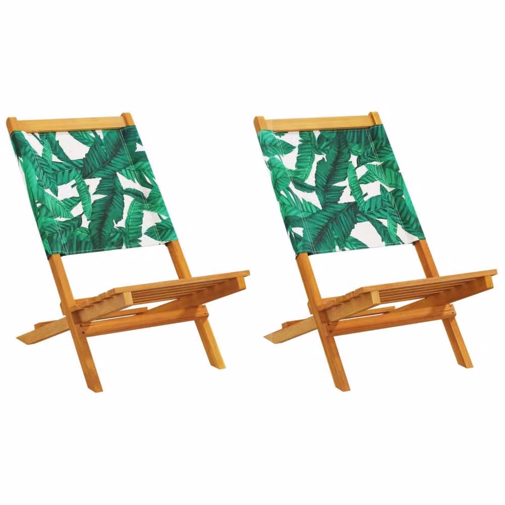 Berkfield Home Set of 2 Acacia Wood and Fabric Garden Chairs with Green Leaf Pattern – 2