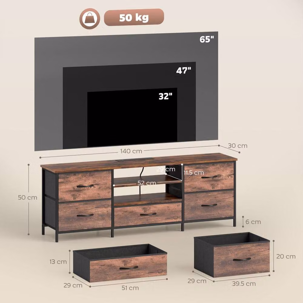 Wyld Haus Beladen Industrial TV Stand with Built-in Power and Storage in Brown and Black – 3