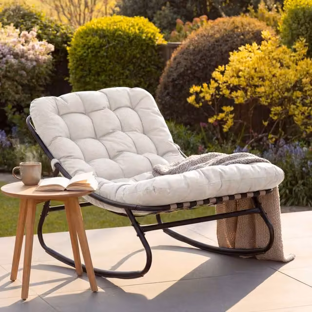 Artemis Home Solace Outdoor Rocking Chair in Beige and Black Metal