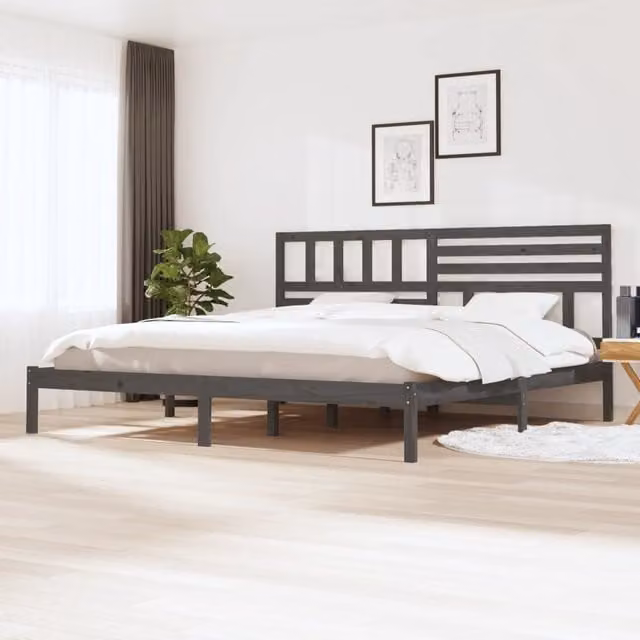 Berkfield Home Grey Solid Pine Wood Bed Frame W/D/H: 200 x 200 cm – 1