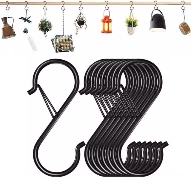 EONLION 10-Piece Black Metal S-Shape Hanging Hooks, Length: 50 cm